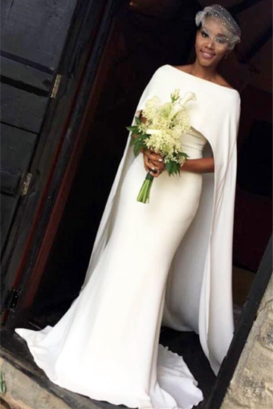 Modern Ivory Mermaid Summer Wedding Dress With Cape-BallBride
