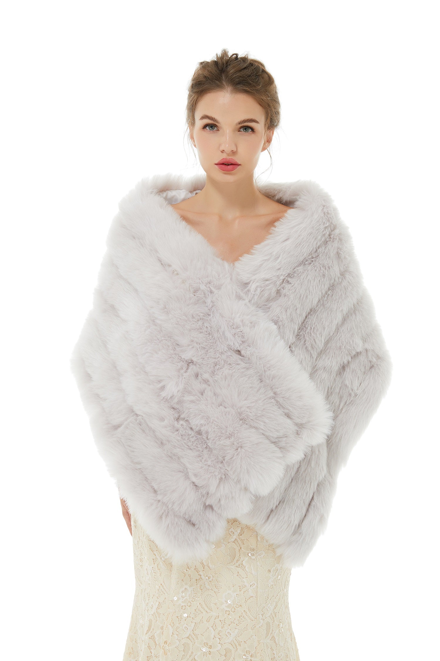 Modern Light Grey Winter Faux Fur Wedding Wraps - Shop Online-BallBride