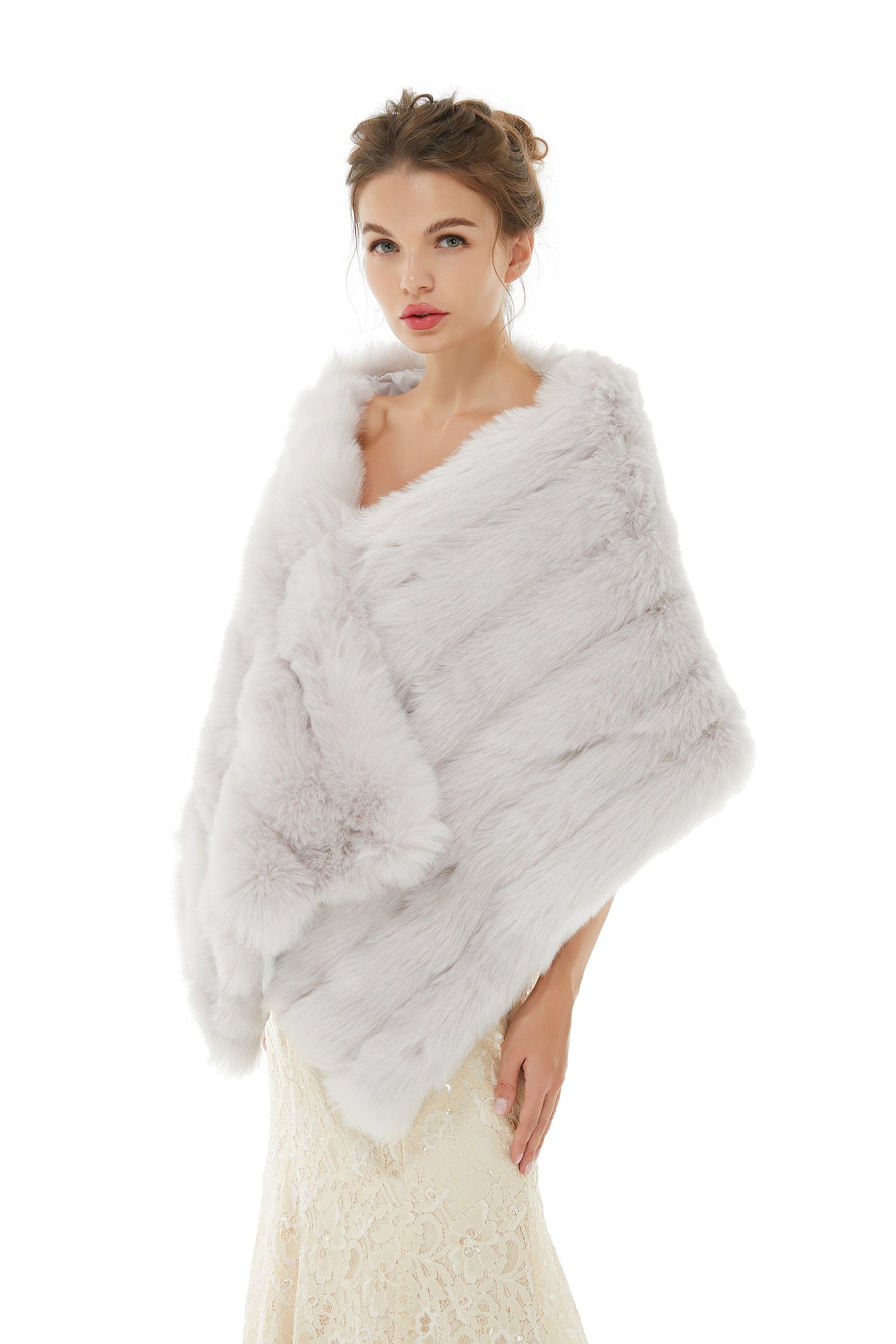 Modern Light Grey Winter Faux Fur Wedding Wraps - Shop Online-BallBride
