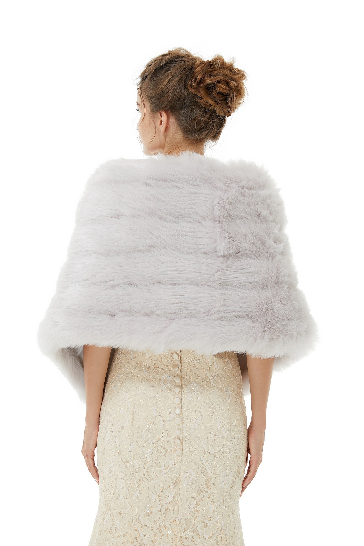 Modern Light Grey Winter Faux Fur Wedding Wraps - Shop Online-BallBride