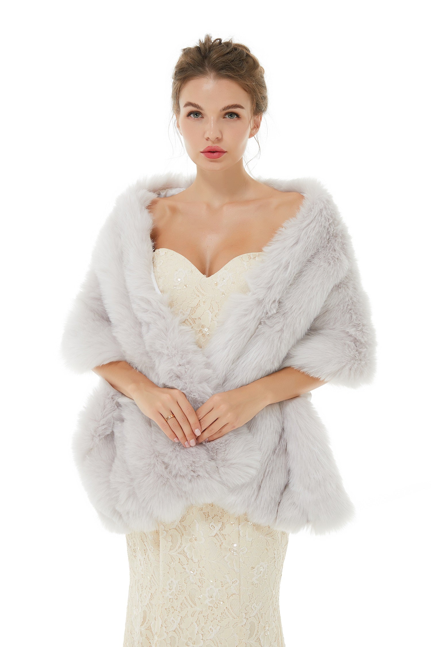 Modern Light Grey Winter Faux Fur Wedding Wraps - Shop Online-BallBride