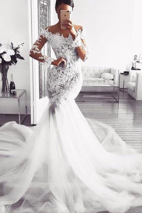 Modern Mermaid Wedding Dress with Lace Appliques - On Sale Now!-BallBride