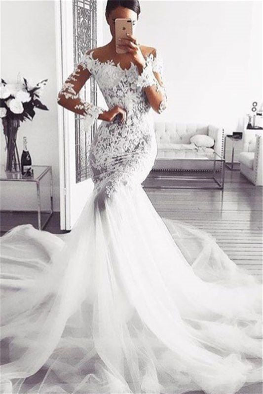 Modern Mermaid Wedding Dress with Lace Appliques - On Sale Now!-BallBride