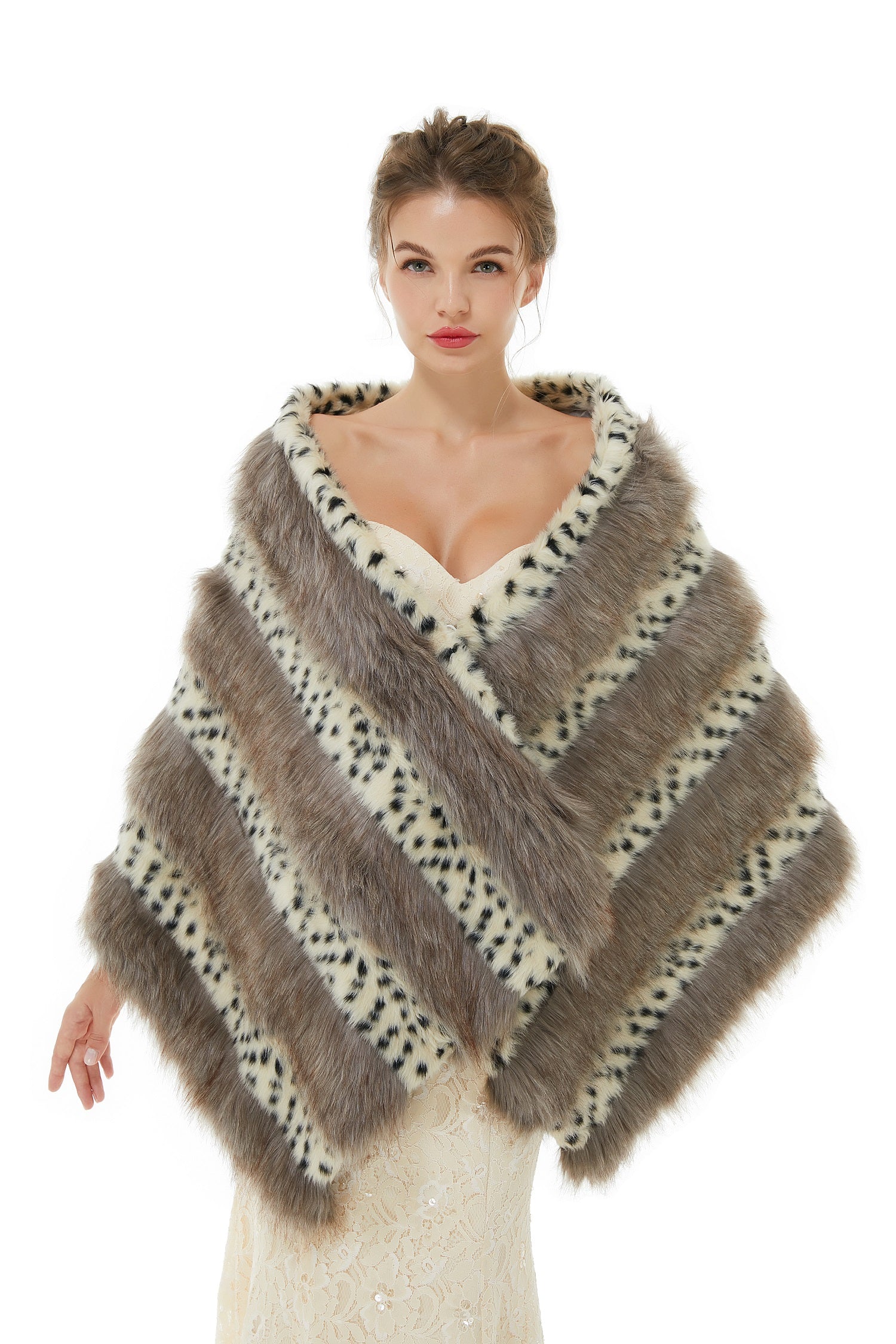 Modern Mix Color Wedding Shawl Faux Fur Wrap-BallBride