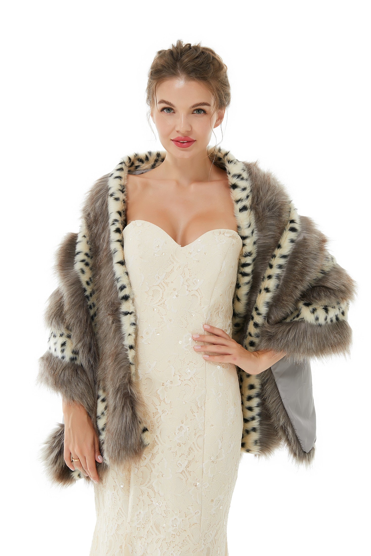 Modern Mix Color Wedding Shawl Faux Fur Wrap-BallBride
