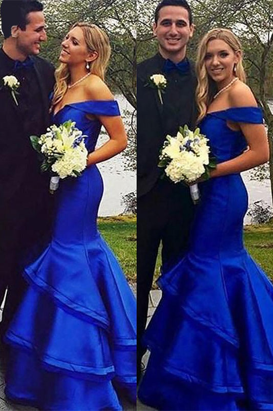 Modern Off-the-Shoulder Red Mermaid Evening Dress with Ruffles-BallBride