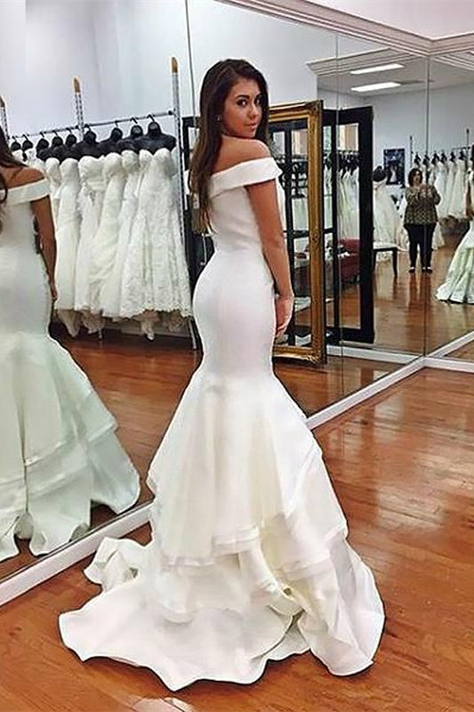 Modern Off-the-Shoulder Red Mermaid Evening Dress with Ruffles-BallBride