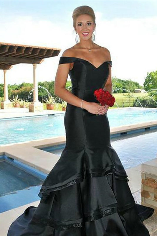 Modern Off-the-Shoulder Red Mermaid Evening Dress with Ruffles-BallBride