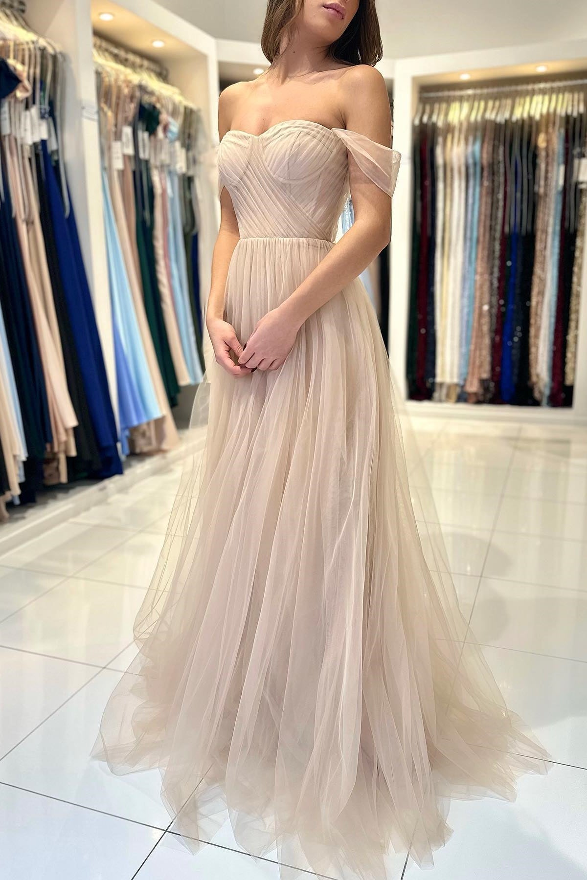Modern Off-The-Shoulder Sweetheart Prom Dress in Tulle A-Line-BallBride