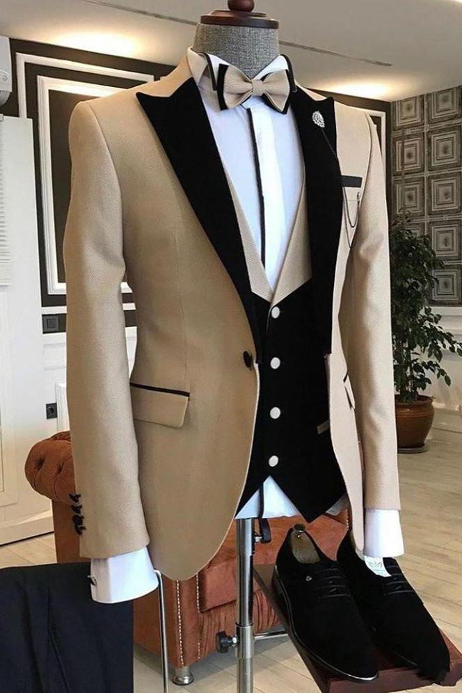 Modern One Button Wedding Suit For Men - Peaked Lapel Slim Fit-BallBride