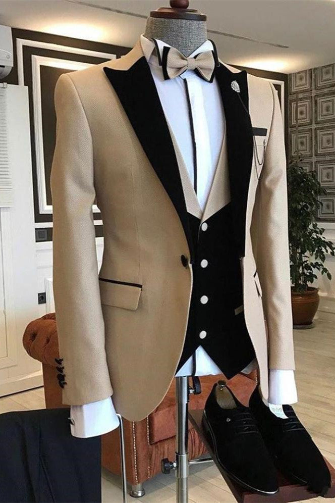 Modern One Button Wedding Suit For Men - Peaked Lapel Slim Fit-BallBride