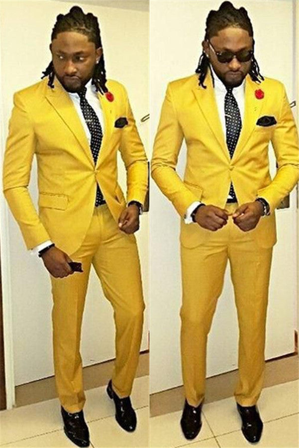 Modern One-Button Yellow Chic Prom Outfit for Men with Peaked Lapel-BallBride