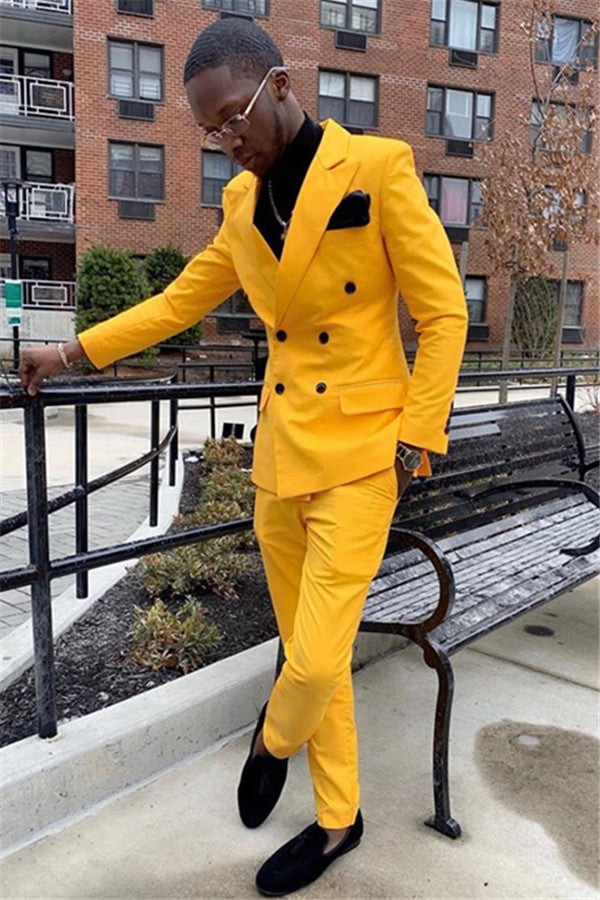 Modern Paked Lapel Yellow Designer Suits for Men's Prom with Double Breasted-BallBride