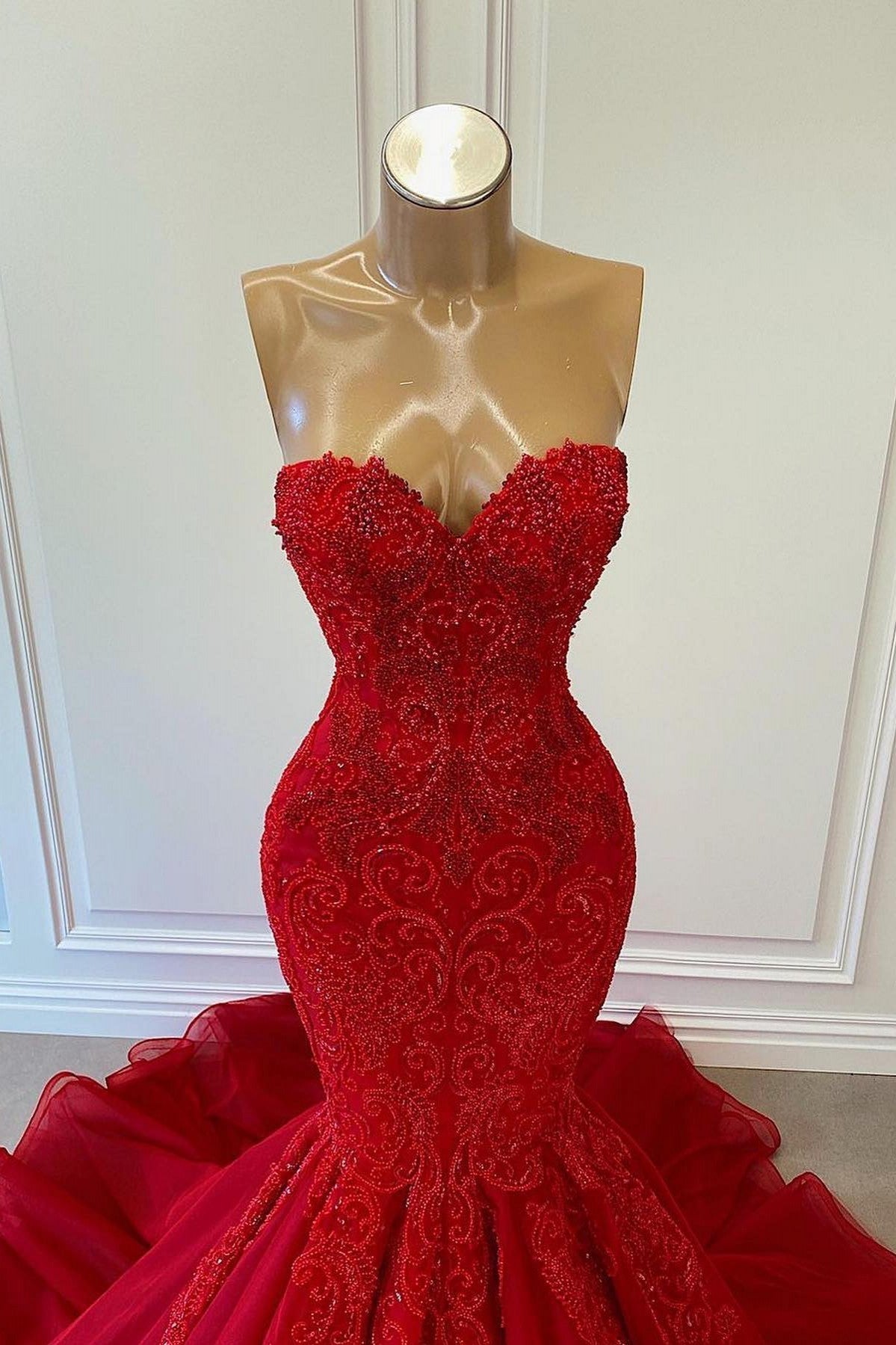 Modern Red Mermaid Prom Dress With Beadings for Sleek Look-BallBride