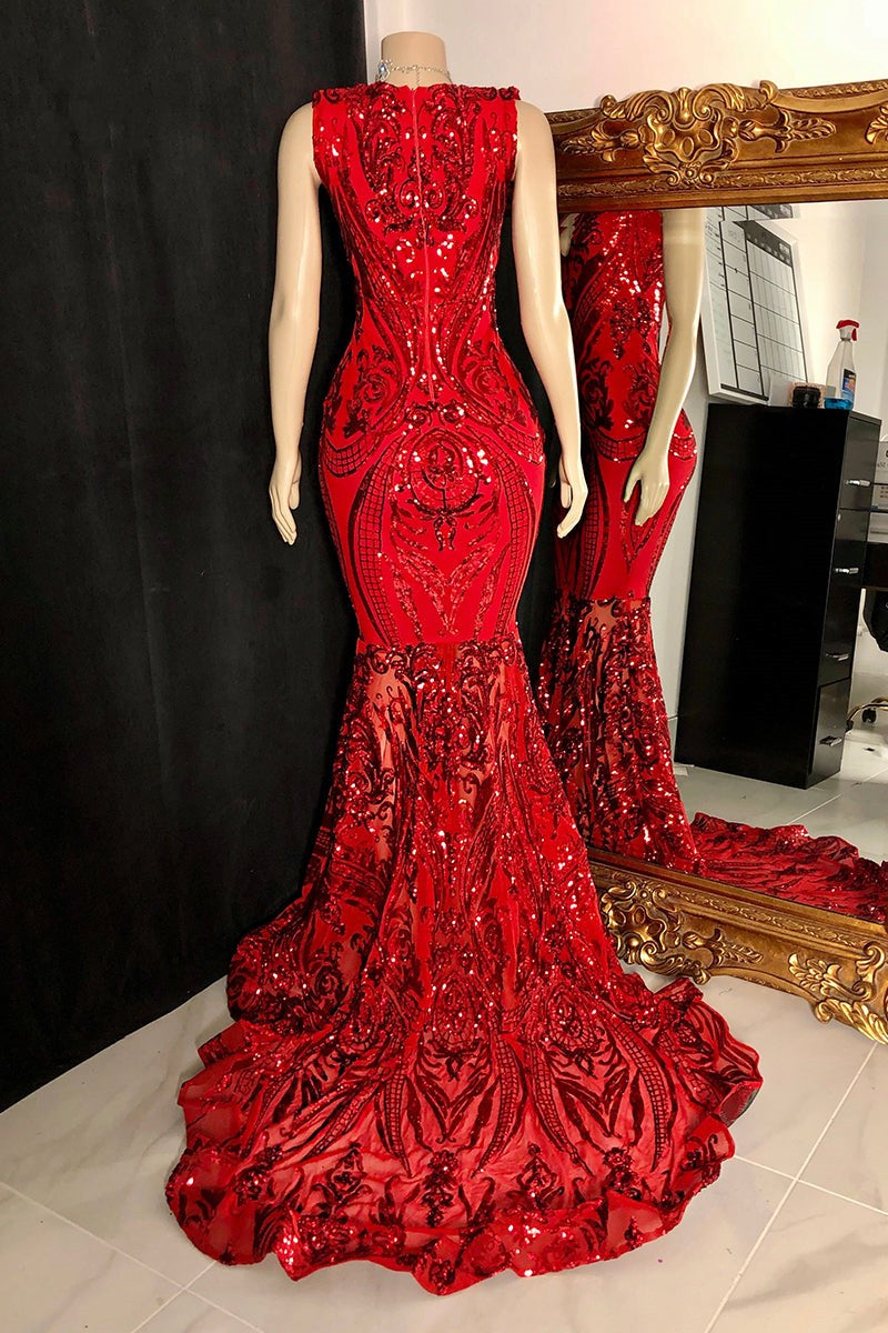 Modern Sequins Long Sleeveless V-Neck Mermaid Prom Dress Online-BallBride