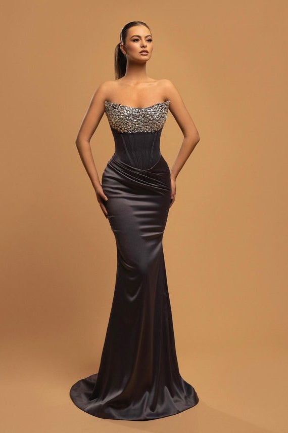 Modern Strapless Mermaid Prom Dresses with Crystal - Sleeveless & Long-BallBride