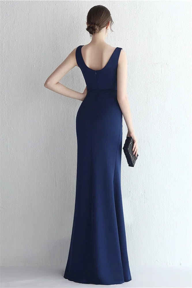 Modern Straps Evening Gowns Mermaid Long With Slit Sleeveless-BallBride
