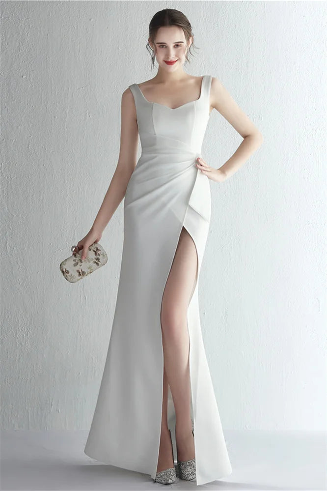 Modern Straps Evening Gowns Mermaid Long With Slit Sleeveless-BallBride