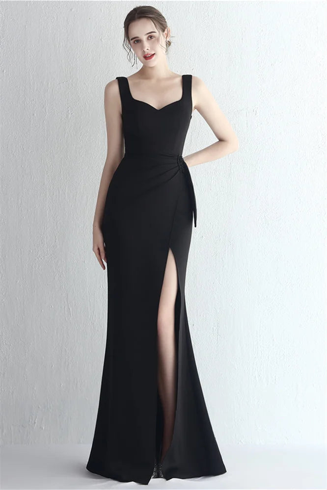 Modern Straps Evening Gowns Mermaid Long With Slit Sleeveless-BallBride