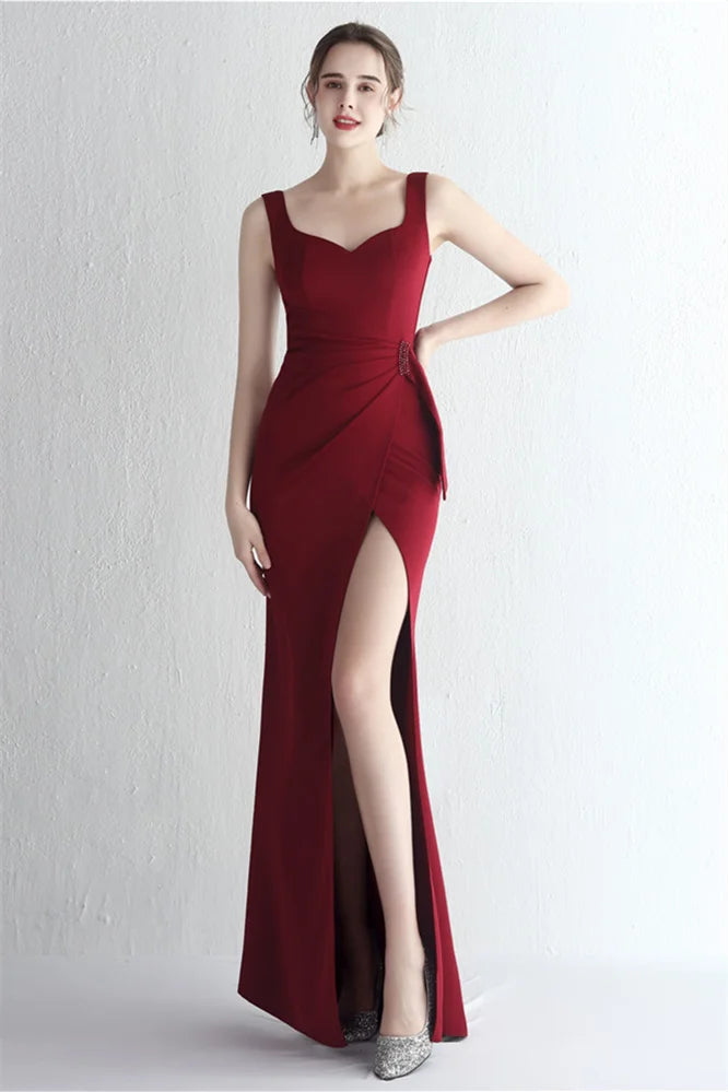 Modern Straps Evening Gowns Mermaid Long With Slit Sleeveless-BallBride