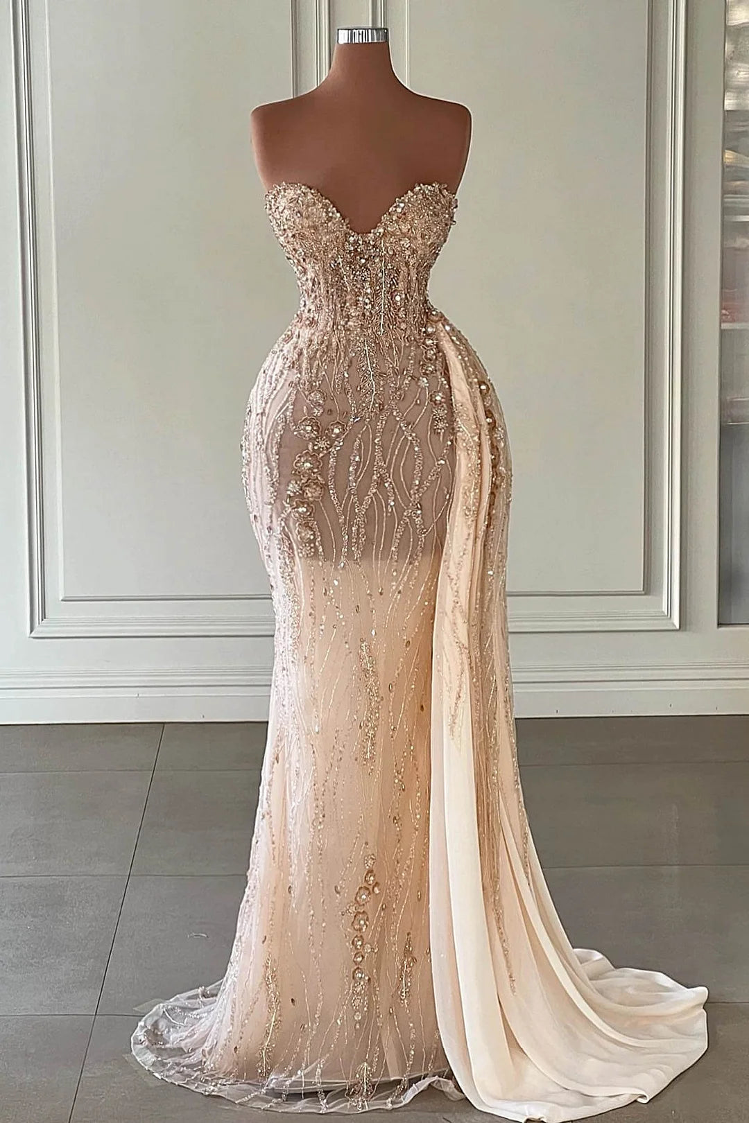 Modern Sweetheart Beadings Evening Dress mermaid Long With Ruffles-BallBride