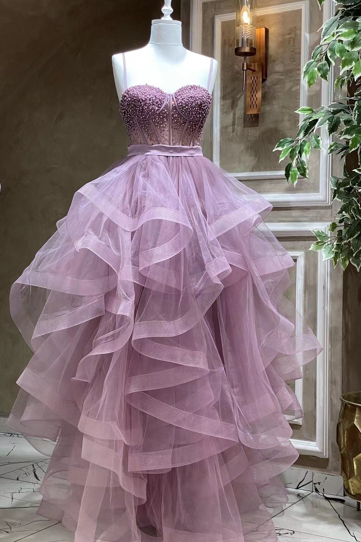 Modern Sweetheart Beadings Evening Dress With Tulle and Spaghetti-Straps-BallBride