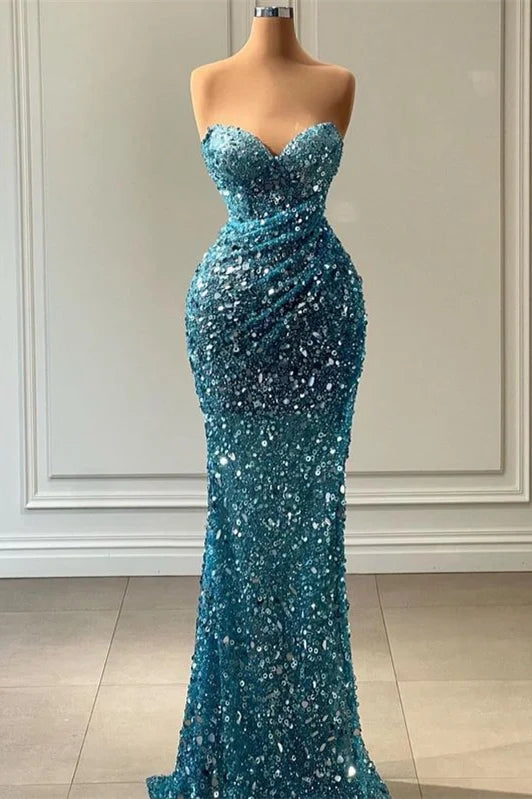 Modern Sweetheart Mermaid Sequins Evening Party Gowns Long Strapless Online-BallBride
