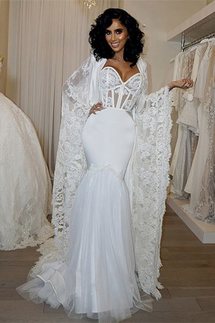 Modern Sweetheart Wedding Dress with Lace Mermaid Cape-BallBride