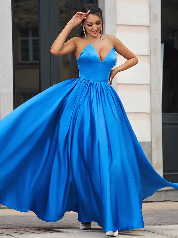 Modern V-Neck Long Elegant Evening Dresses - Royal Blue-BallBride
