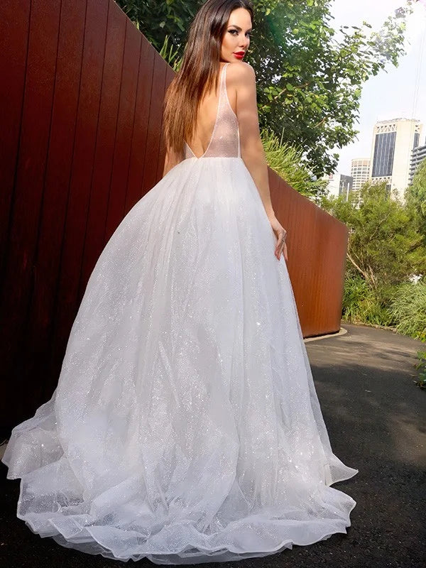 Modern V-Neck Sleeveless Long Sequins Evening Dress-BallBride