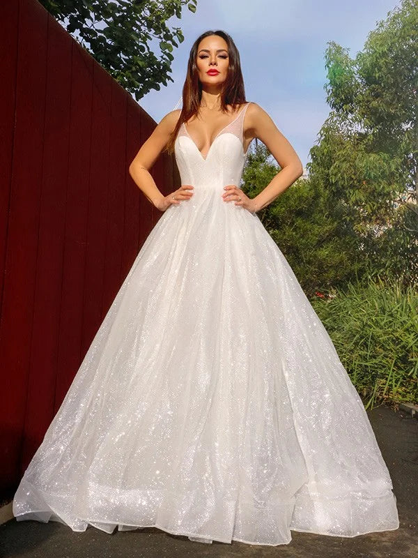 Modern V-Neck Sleeveless Long Sequins Evening Dress-BallBride