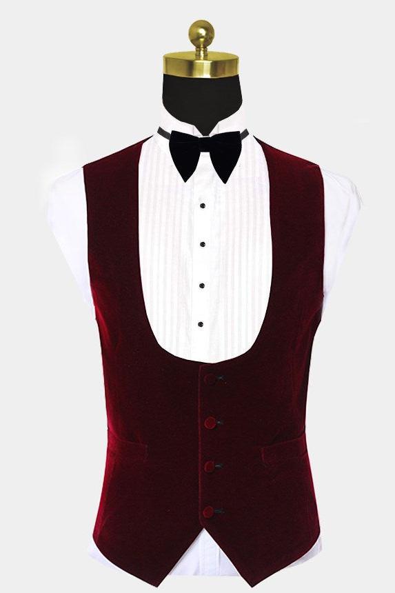 Modern White Jacquard Floral Wedding Tuxedo With Burgundy Lapel-BallBride