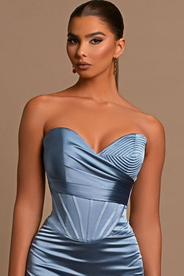 Modest Dusty Blue Sweetheart Long Prom Dress Mermaid Online-BallBride