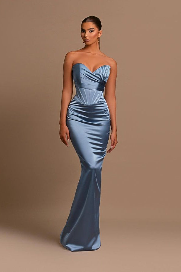 Modest Dusty Blue Sweetheart Long Prom Dress Mermaid Online-BallBride