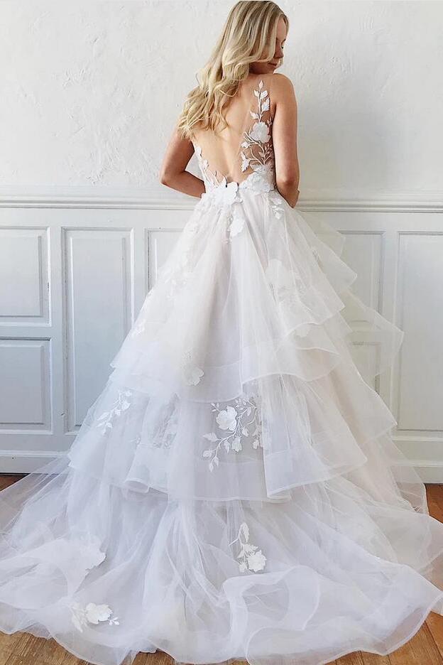 Modest Long V-Neck Wedding Dress With Lace A-line for Your Special Day-BallBride