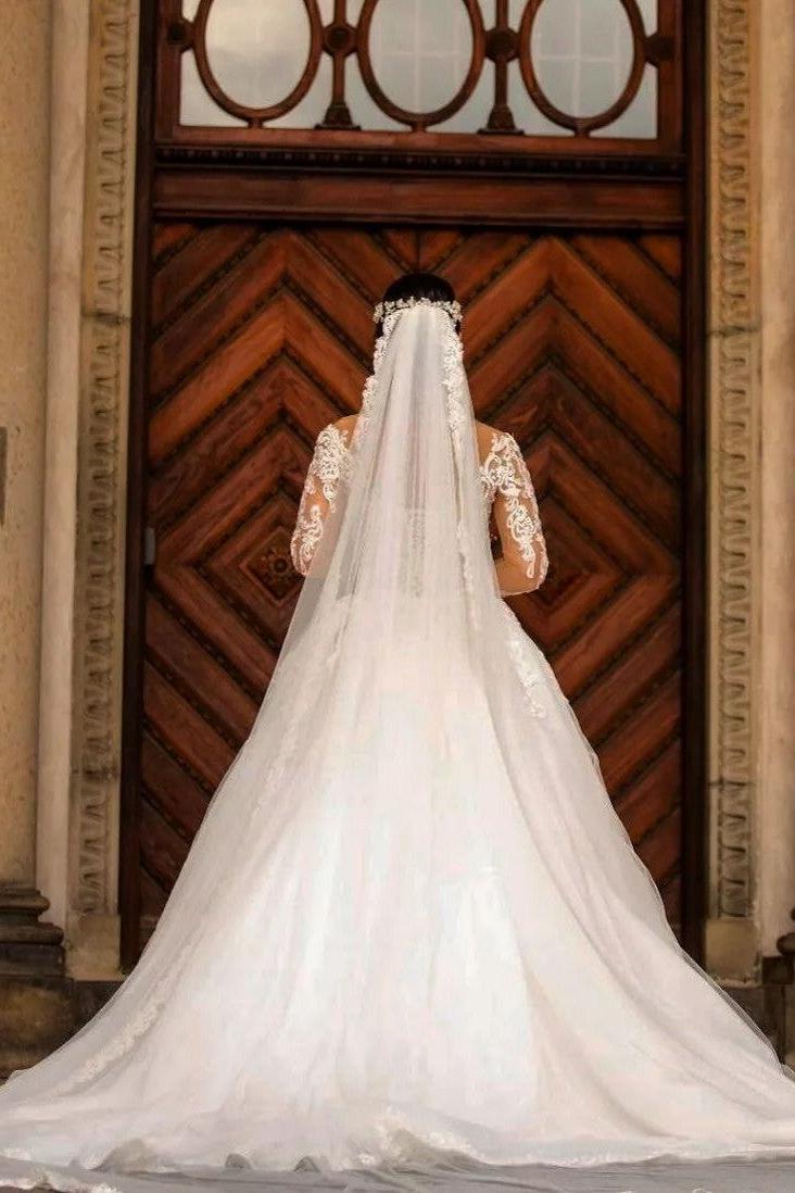 Modest Mermaid Lace Wedding Dress with Long Sleeves-BallBride