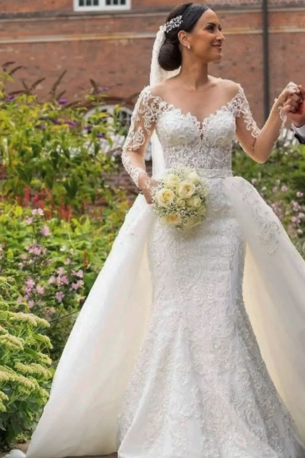Modest Mermaid Lace Wedding Dress with Long Sleeves-BallBride
