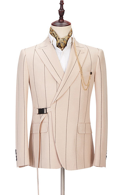Morden Bespoke Light Champagne Suit w/ Striped Reception Peaked Lapel-BallBride