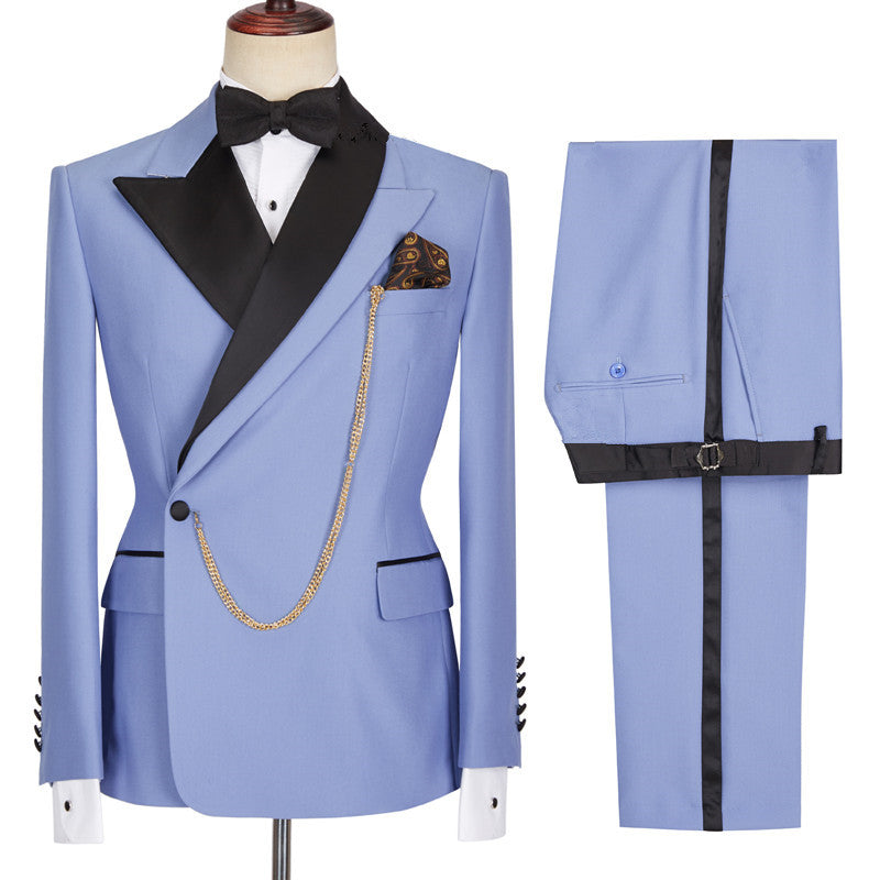 Morden Blue Best Fited Business Suit with Peaked Lapel for Guys-BallBride