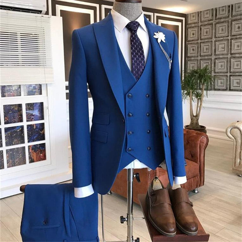 Morden Blue Prince Prom Suit - Three-Pieces Peaked Lapel-BallBride