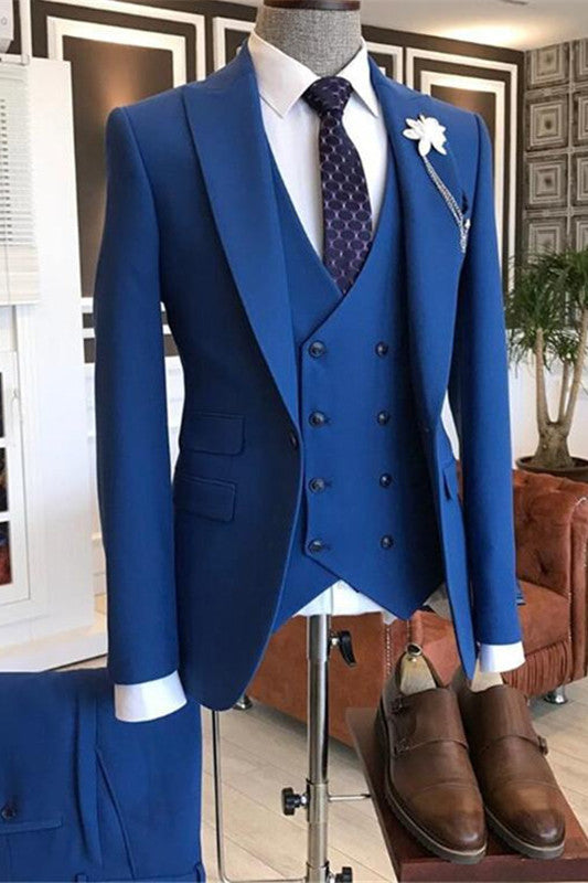 Morden Blue Prince Prom Suit - Three-Pieces Peaked Lapel-BallBride