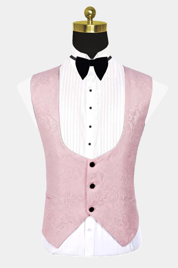 Morden Pink Morning Suit Wedding Black Satin Lapel With Jacquard-BallBride
