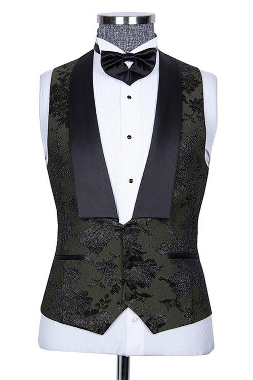 Nathanael Handsome Black 3-Piece Jacquard Peaked Lapel Wedding Groom Suit Online-BallBride
