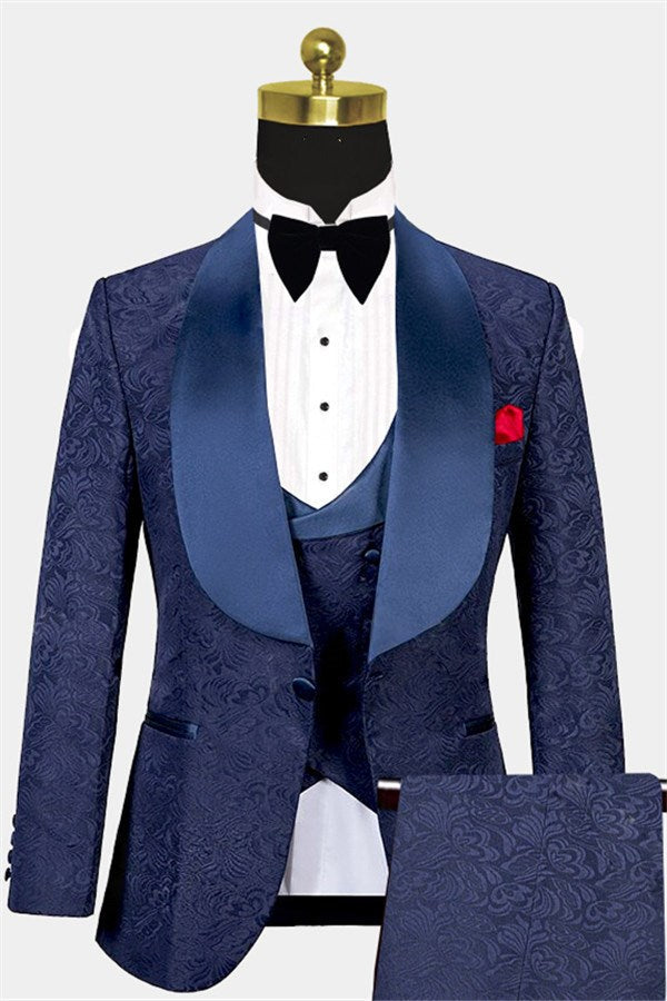 Navy Blue 3-Piece Groomsmen Suits On Sale-BallBride