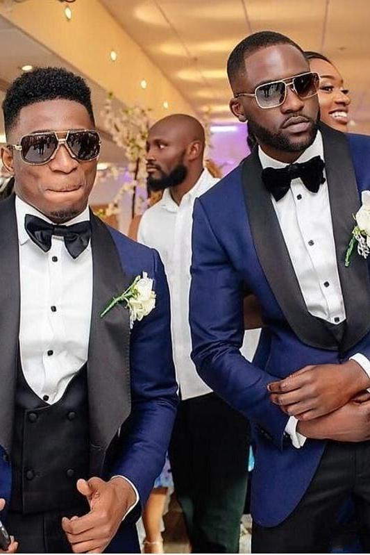 Navy Blue 3-Piece Wedding Suit for Men's Party with Black Shawl Lapel-BallBride