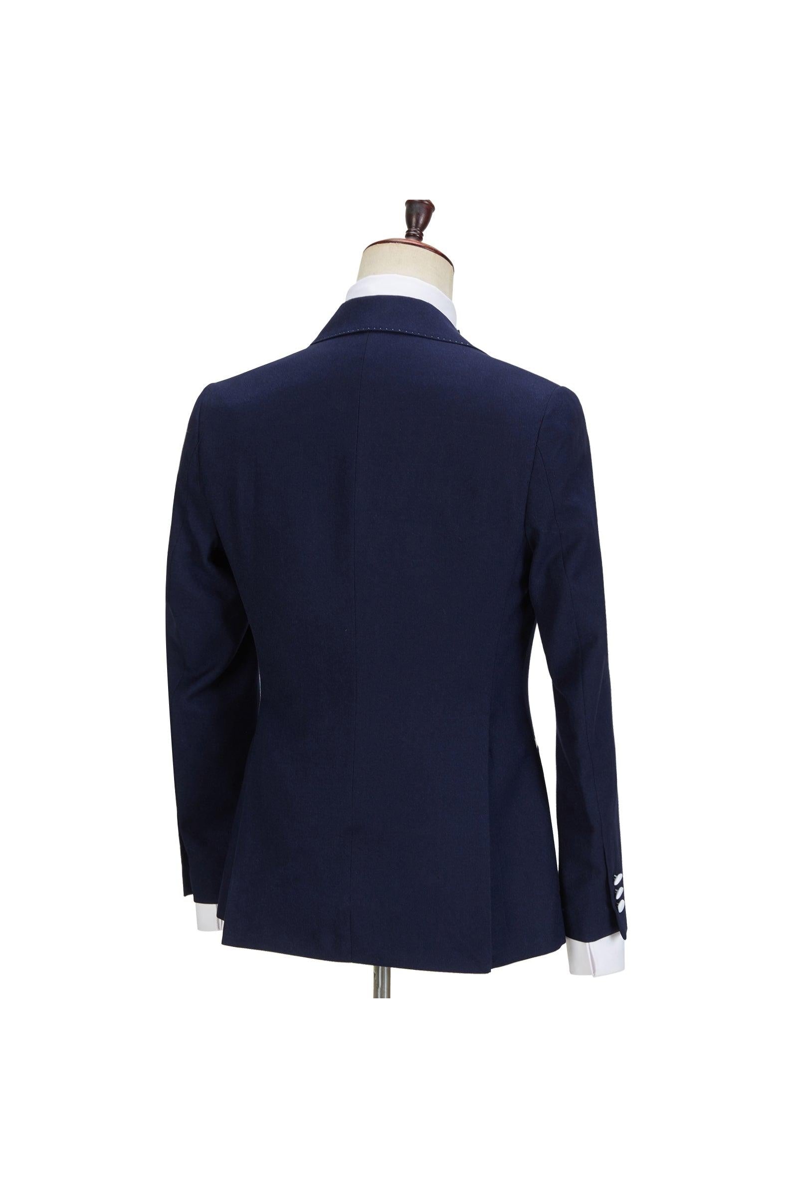 Navy Blue Peaked Lapel Easy Fit Three Pieces Suit for Men by Tyler-BallBride