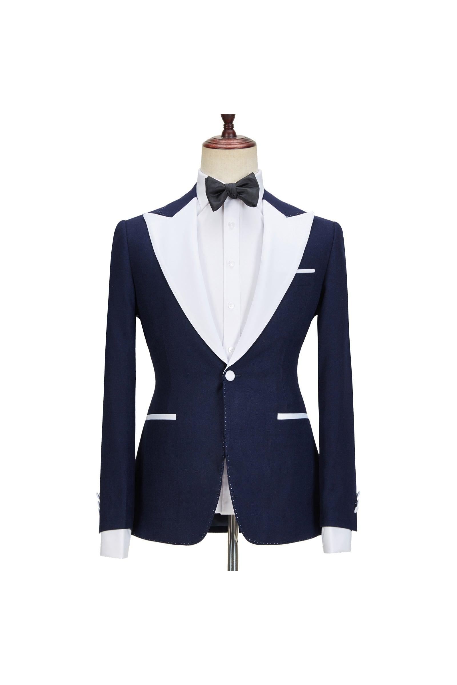 Navy Blue Peaked Lapel Easy Fit Three Pieces Suit for Men by Tyler-BallBride