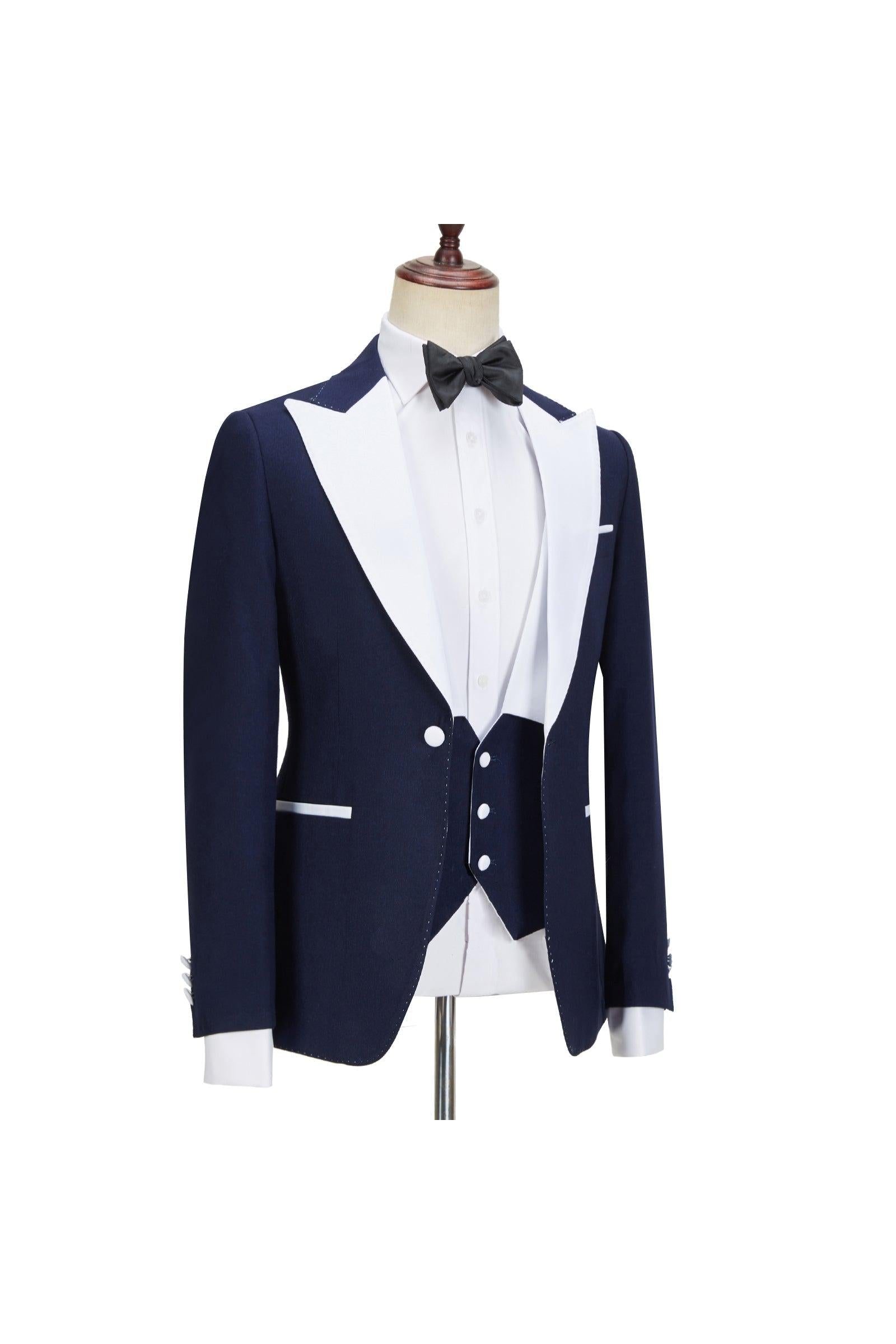 Navy Blue Peaked Lapel Easy Fit Three Pieces Suit for Men by Tyler-BallBride