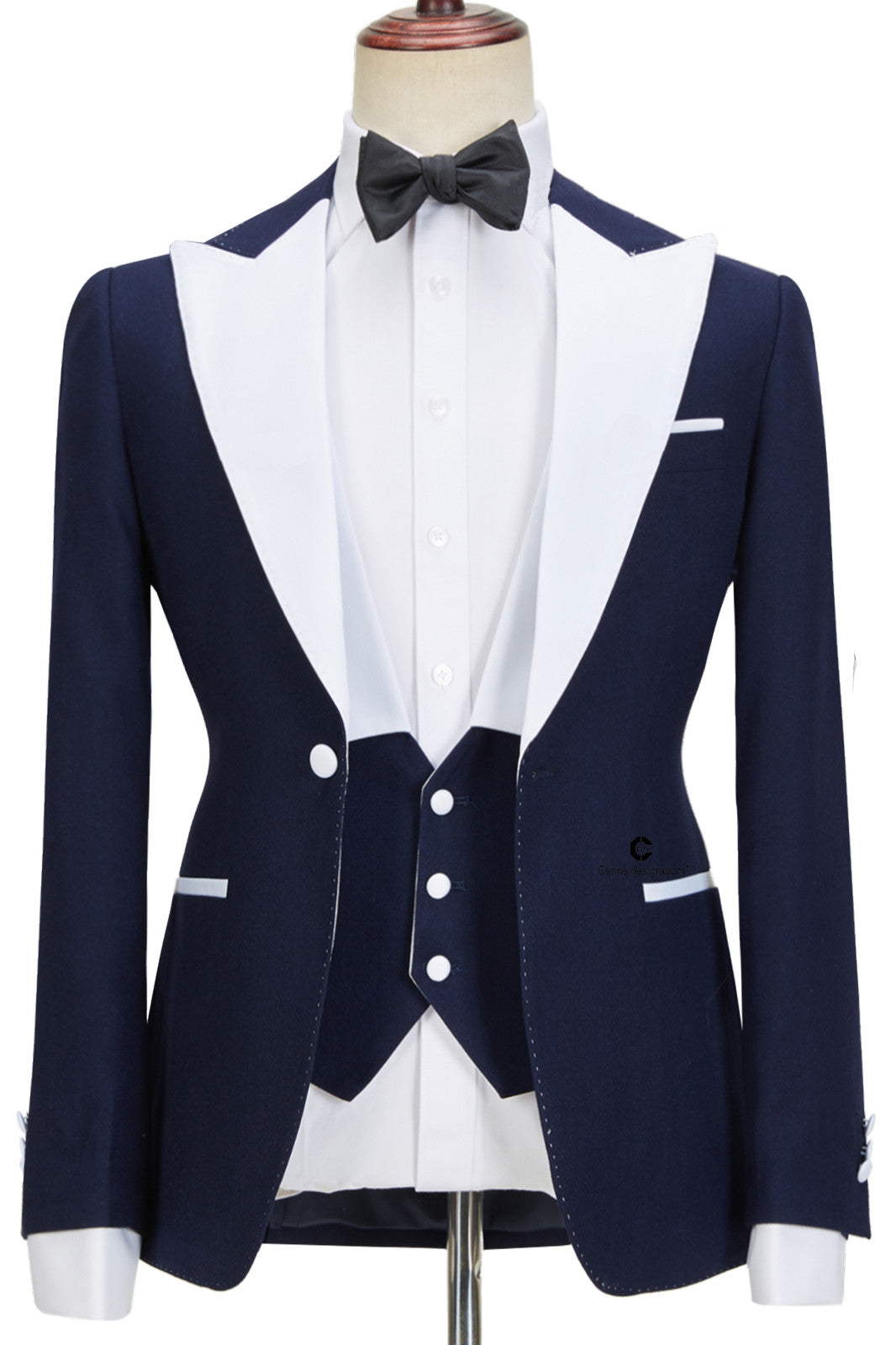 Navy Blue Peaked Lapel Easy Fit Three Pieces Suit for Men by Tyler-BallBride