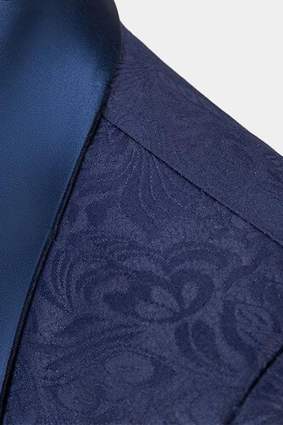 Navy Blue Three-Piece Jacquard Bespoke Tuxedo Online-BallBride